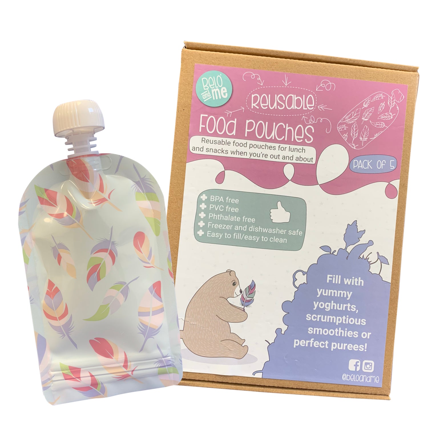 Belo and Me Reusable Food Pouches x5 – Hello Baby